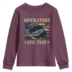 Operation Epic Fury Youth Sweatshirt Military Bomber Jet American Flag TS11 Maroon Print Your Wear