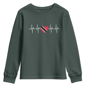 Trinidad And Tobago Heartbeat Trinidadian Flag Youth Sweatshirt TS11 Dark Forest Green Print Your Wear