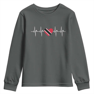 Trinidad And Tobago Heartbeat Trinidadian Flag Youth Sweatshirt TS11 Dark Heather Print Your Wear
