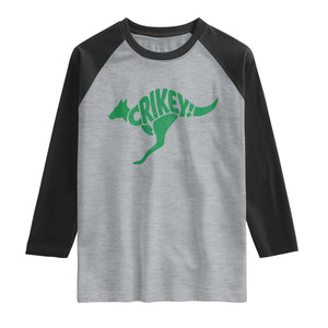 Crikey Australian Kangaroo Oz Slang Australia Raglan Shirt TS11 Heather Gray Black Print Your Wear