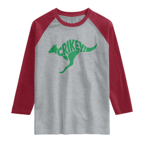 Crikey Australian Kangaroo Oz Slang Australia Raglan Shirt TS11 Heather Gray Heather Red Print Your Wear