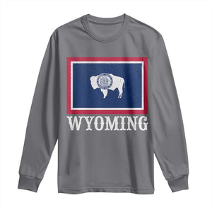 Vintage State of Wyoming Flag Bison Cheyenne Jackson Hole Long Sleeve Shirt TS11 Charcoal Print Your Wear