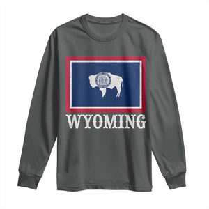 Vintage State of Wyoming Flag Bison Cheyenne Jackson Hole Long Sleeve Shirt TS11 Dark Heather Print Your Wear