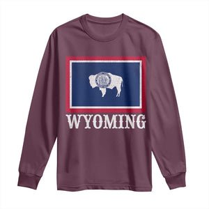 Vintage State of Wyoming Flag Bison Cheyenne Jackson Hole Long Sleeve Shirt TS11 Maroon Print Your Wear