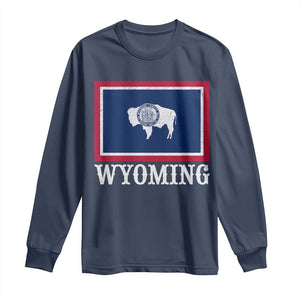 Vintage State of Wyoming Flag Bison Cheyenne Jackson Hole Long Sleeve Shirt TS11 Navy Print Your Wear