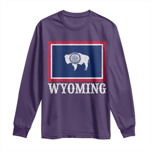 Vintage State of Wyoming Flag Bison Cheyenne Jackson Hole Long Sleeve Shirt TS11 S Purple Print Your Wear