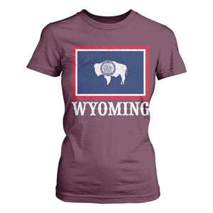 Vintage State of Wyoming Flag Bison Cheyenne Jackson Hole T Shirt For Women TS11 Maroon Print Your Wear