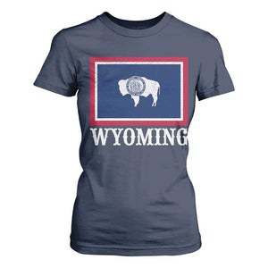 Vintage State of Wyoming Flag Bison Cheyenne Jackson Hole T Shirt For Women TS11 Navy Print Your Wear