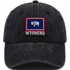 Vintage State of Wyoming Flag Bison Cheyenne Jackson Hole Washed Cotton Baseball Cap TS11 Print Your Wear