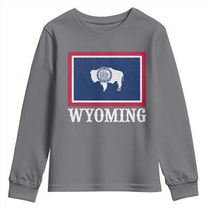 Vintage State of Wyoming Flag Bison Cheyenne Jackson Hole Youth Sweatshirt TS11 Charcoal Print Your Wear
