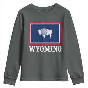 Vintage State of Wyoming Flag Bison Cheyenne Jackson Hole Youth Sweatshirt TS11 Dark Heather Print Your Wear