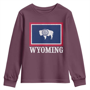 Vintage State of Wyoming Flag Bison Cheyenne Jackson Hole Youth Sweatshirt TS11 Maroon Print Your Wear