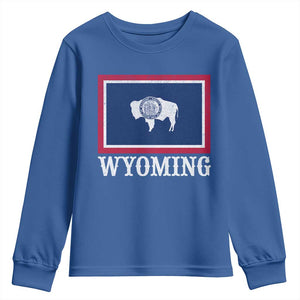 Vintage State of Wyoming Flag Bison Cheyenne Jackson Hole Youth Sweatshirt TS11 Royal Blue Print Your Wear