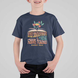 Harris Walz T Shirt For Kid Never Underestimate A Public School Teacher Floral Book TS11 Navy Print Your Wear