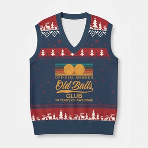 Funny 50th Birthday V-Neck Knit Sweater Vest Official Member Of The Old Ball Clubs Retro Sunset TS11 Navy Red Print Your Wear
