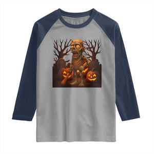 Funny Halloween Zombie Tung Tung Sahur Raglan Shirt Italian Brainrot Meme TS11 Sport Gray Navy Print Your Wear