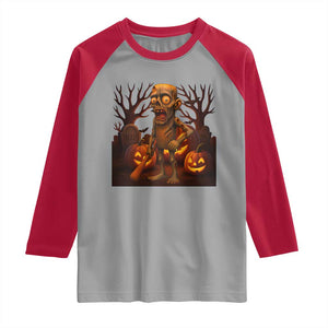 Funny Halloween Zombie Tung Tung Sahur Raglan Shirt Italian Brainrot Meme TS11 Sport Gray Red Print Your Wear