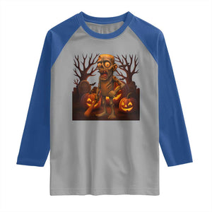 Funny Halloween Zombie Tung Tung Sahur Raglan Shirt Italian Brainrot Meme TS11 Sport Gray Royal Print Your Wear