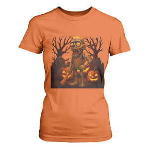 Funny Halloween Zombie Tung Tung Sahur T Shirt For Women Italian Brainrot Meme TS11 Orange Print Your Wear