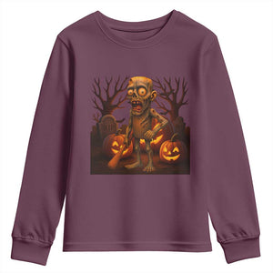 Funny Halloween Zombie Tung Tung Sahur Youth Sweatshirt Italian Brainrot Meme TS11 Maroon Print Your Wear