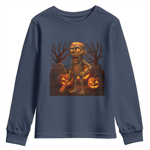 Funny Halloween Zombie Tung Tung Sahur Youth Sweatshirt Italian Brainrot Meme TS11 Navy Print Your Wear