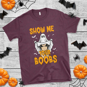 Funny Halloween Show Me Your Boobs T Shirt Halloween Adult Humor Spooky Ghost TS11 Maroon Print Your Wear