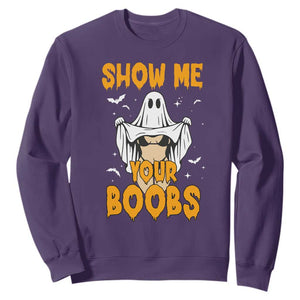Funny Halloween Show Me Your Boobs Sweatshirt Halloween Adult Humor Spooky Ghost TS11 Purple Print Your Wear