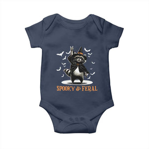 Funny Spooky And Feral Raccon Halloween Baby Onesie Racoon Lover TS11 Navy Print Your Wear