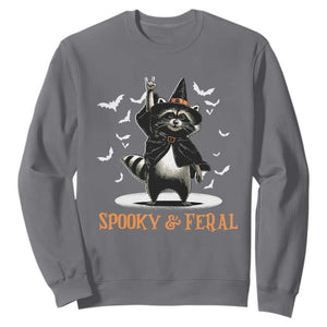 Funny Spooky And Feral Raccon Halloween Sweatshirt Racoon Lover TS11 Charcoal Print Your Wear