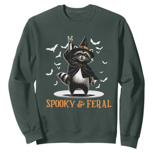 Funny Spooky And Feral Raccon Halloween Sweatshirt Racoon Lover TS11 Dark Forest Green Print Your Wear