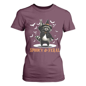 Funny Spooky And Feral Raccon Halloween T Shirt For Women Racoon Lover TS11 Maroon Print Your Wear