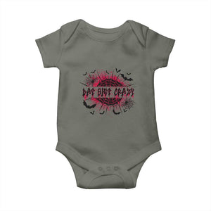 Funny Halloween Bat Shit Crazy Baby Onesie Horror Spider Web TS11 Military Green Print Your Wear