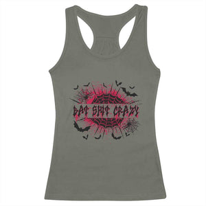 Funny Halloween Bat Shit Crazy Racerback Tank Top Horror Spider Web TS11 Military Green Print Your Wear