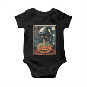 Funny Spooky Black Cat Eating Ramen Kawaii Japanese Halloween Baby Onesie TS11 Black Print Your Wear