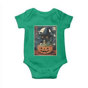 Funny Spooky Black Cat Eating Ramen Kawaii Japanese Halloween Baby Onesie TS11 Irish Green Print Your Wear