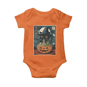 Funny Spooky Black Cat Eating Ramen Kawaii Japanese Halloween Baby Onesie TS11 Orange Print Your Wear