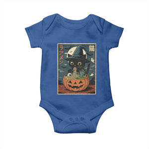 Funny Spooky Black Cat Eating Ramen Kawaii Japanese Halloween Baby Onesie TS11 Royal Blue Print Your Wear