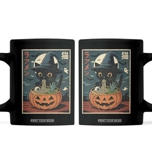 Funny Spooky Black Cat Eating Ramen Kawaii Japanese Halloween Coffee Mug TS11 Black Print Your Wear
