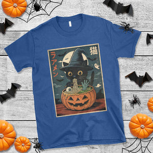 Funny Spooky Black Cat Eating Ramen Kawaii Japanese Halloween T Shirt TS11 Royal Blue Print Your Wear