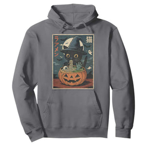 Funny Spooky Black Cat Eating Ramen Kawaii Japanese Halloween Hoodie TS11 Charcoal Print Your Wear