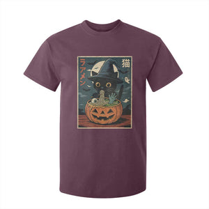 Funny Spooky Black Cat Eating Ramen Kawaii Japanese Halloween T Shirt For Kid TS11 Maroon Print Your Wear