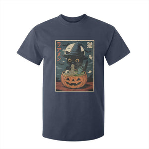 Funny Spooky Black Cat Eating Ramen Kawaii Japanese Halloween T Shirt For Kid TS11 Navy Print Your Wear