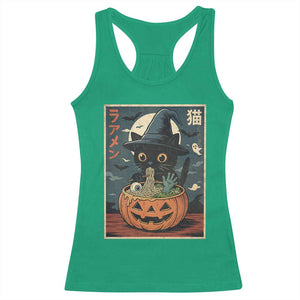 Funny Spooky Black Cat Eating Ramen Kawaii Japanese Halloween Racerback Tank Top TS11 Irish Green Print Your Wear