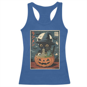 Funny Spooky Black Cat Eating Ramen Kawaii Japanese Halloween Racerback Tank Top TS11 Royal Blue Print Your Wear