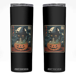 Funny Spooky Black Cat Eating Ramen Kawaii Japanese Halloween Skinny Tumbler TS11 Black Print Your Wear