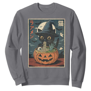 Funny Spooky Black Cat Eating Ramen Kawaii Japanese Halloween Sweatshirt TS11 Charcoal Print Your Wear