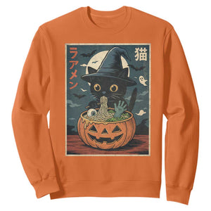Funny Spooky Black Cat Eating Ramen Kawaii Japanese Halloween Sweatshirt TS11 Orange Print Your Wear