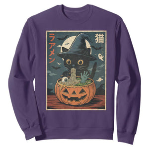 Funny Spooky Black Cat Eating Ramen Kawaii Japanese Halloween Sweatshirt TS11 Purple Print Your Wear