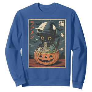 Funny Spooky Black Cat Eating Ramen Kawaii Japanese Halloween Sweatshirt TS11 Royal Blue Print Your Wear
