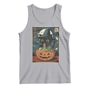 Funny Spooky Black Cat Eating Ramen Kawaii Japanese Halloween Tank Top TS11 Athletic Heather Print Your Wear